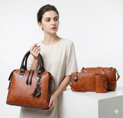 Premium Leather Kit - Bag + Wallet + Clutch + Complimentary Pouch