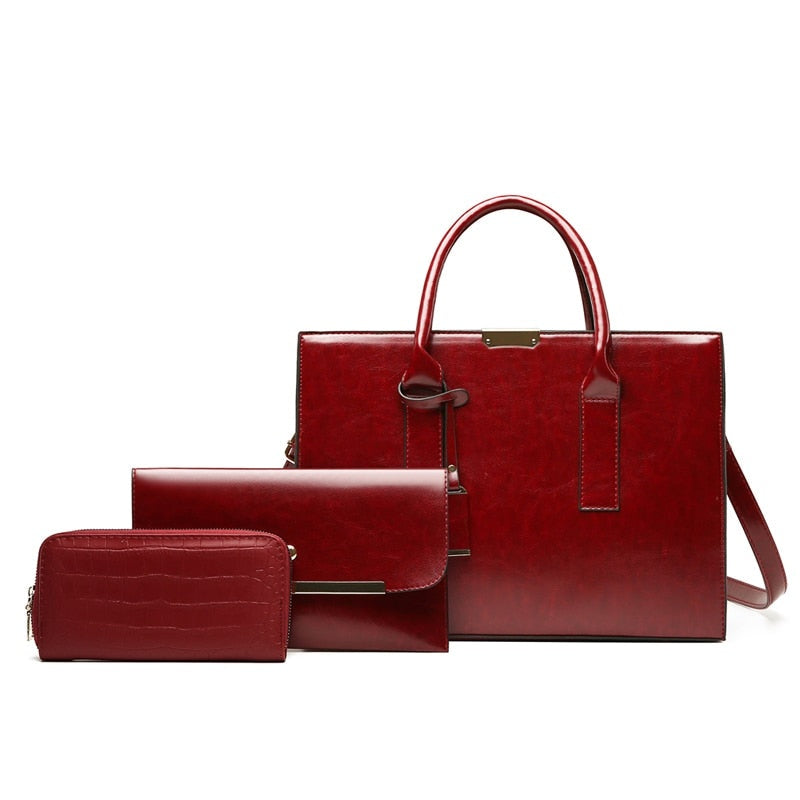 Leather Set Bag + 2 Wallets - Zayna
