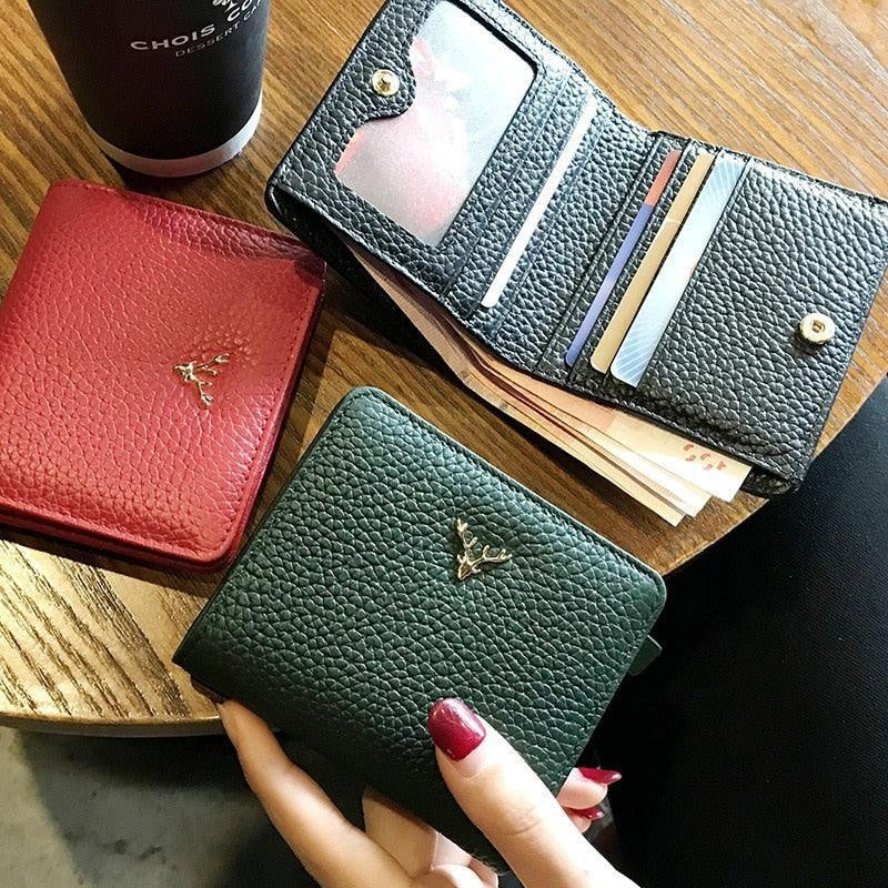 Women's Compact Genuine Leather Wallet - Roseli